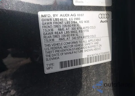 2007 Audi Q7 3.6 from USA, damaged, VIN WA1AY74LX7D088885